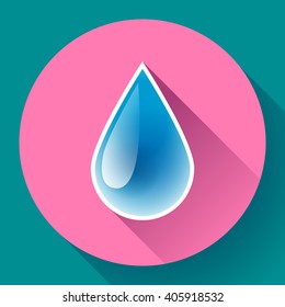 Blue shiny water drop with shadow. Flat design style