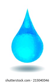 Blue shiny water drop. Vector polygon illustration 