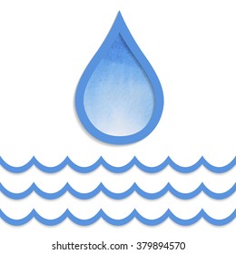Blue shiny water drop. Vector illustration