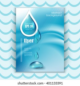 Blue shiny water drops banners set. Vector illustration. Fresh rain template for cover card design. Pure organic water.