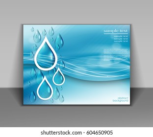 Blue Shiny Water Drops Banners Set. Vector Illustration. Fresh Rain Template For Cover Card Design. Pure Organic Water. Mountain Mineral Rich Water. Spring Water.