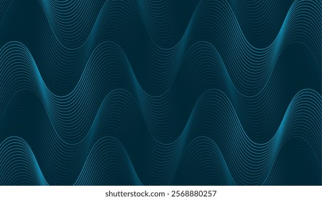 Blue shiny wavy lines abstract futuristic tech background. Vector minimal geometric waves design