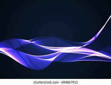 Blue shiny wavy ribbon on a dark background. Vector Illustration. EPS10