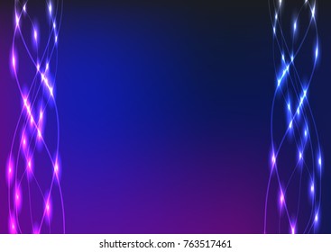 Blue shiny wavy ribbon on a dark blue background. vector illustration