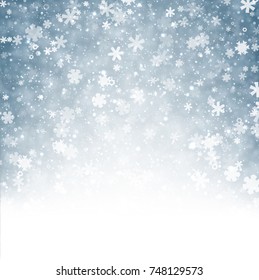 Blau glänzender Winterhintergrund mit Schneeflocken. Vektorgrafik.