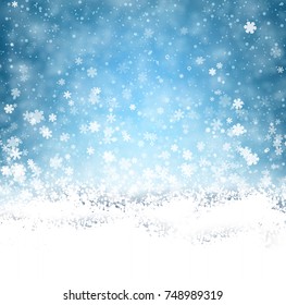 Fundo brilhante azul do inverno com flocos de neve. Ilustração vetorial.