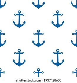 Blue ship anchors isolated on white background. Cute monochrome marine seamless pattern. Vector simple flat graphic illustration. Texture.