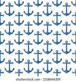 Blue ship anchors isolated on white background. Marine seamless pattern. Vector simple flat graphic illustration. Texture.