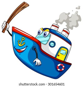 Blue ship holding wooden stick