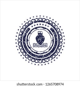 Blue ship icon inside distress rubber grunge seal