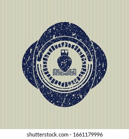 Icono azul del buque dentro del retén de caucho del peligro con textura gruesa