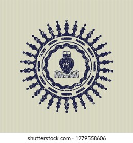 Blue ship icon inside distressed rubber texture