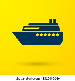 Blue Ship icon isolated on yellow background. Vector Illustration