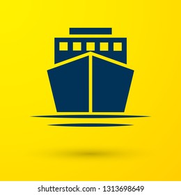 Blue Ship icon isolated on yellow background. Vector Illustration