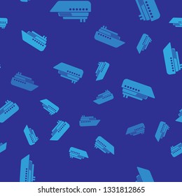 Blue Ship icon isolated seamless pattern on blue background. Vector Illustration