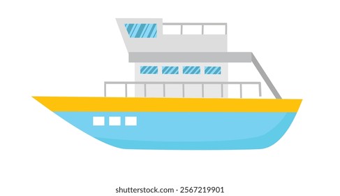 Blue ship illustration. Blue sailor boat. Sailboat. Fishing boat. Boat. Vessel. Warship. Freighter. Steamship. Liner. Keel. Yacht. 