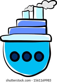 Blue ship, illustration, vector on white background.