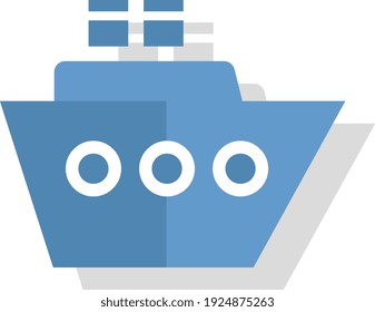 Blaues Schiff, Illustration, Vektorgrafik auf weißem Hintergrund.
