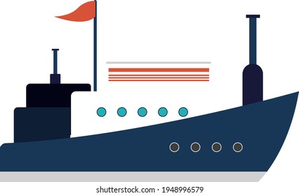 Blue ship, illustration, vector on white background.