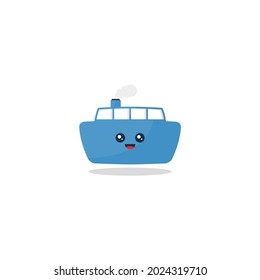 Blue ship kawaii style design