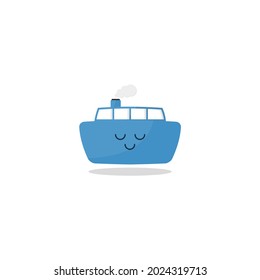 Blue ship kawaii style design
