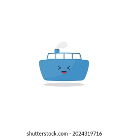 Blue ship kawaii style design