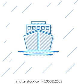 Blue Ship line icon isolated on white background. Vector Illustration