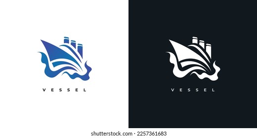 Blue Ship Logo Design with Abstract and Modern Concept. Yacht, Cruise Logo for Travel or Tourism Company Brand