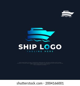 Blue Ship Logo Design Cargo Ship Stock Vector (royalty Free) 2004166001 