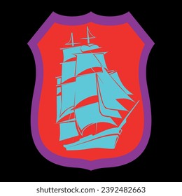 blue ship in purple frame