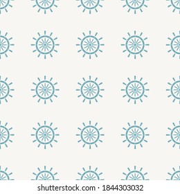 Blue Ship steering wheel icon isolated seamless pattern on gray background. Vector Illustration