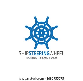 blue ship steering wheel nautical maritime sail boat theme vector logo design template