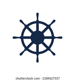 Blue ship steering wheel. Ship Steering Wheel Vector Icon, isolated on white, vector illustration