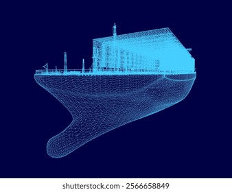 Blue ship with a blue tail is shown in a blue background. The ship is shown in a very detailed and pixelated way