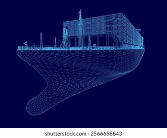 Blue ship with a blue tail. The ship is very large and has a lot of detail