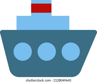 Blaues Schiffsspielzeug, Illustration, Vektorgrafik auf weißem Hintergrund.