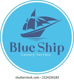 Blue Ship Vector Logo with blue circle