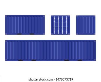 Blue Shipping Cargo Container for Logistics and Transportation Isolated On White Background Vector Illustration