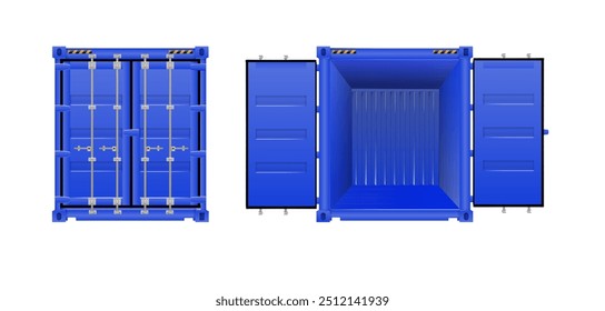 Blue Shipping Cargo Container Twenty and Forty feet. Logistics and Transportation. Vector