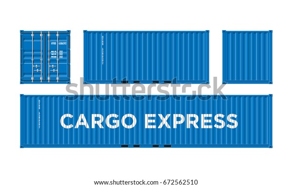青い船積み貨物コンテナフィート40フィート 白い背景に物流と輸送用 ファセットとサーフェス ベクターイラスト のベクター画像素材 ロイヤリティフリー