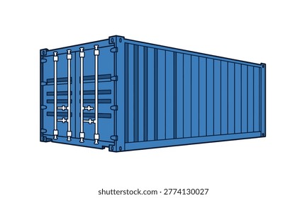 A blue shipping container isolated on a white background, perfect for logistics and cargo transportation concepts