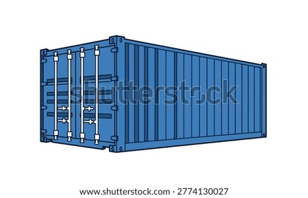 A blue shipping container isolated on a white background, perfect for logistics and cargo transportation concepts