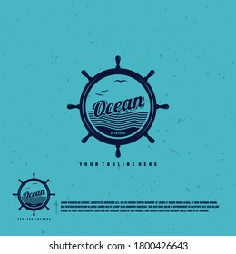 Blue Ship's Wheel logo premium vector