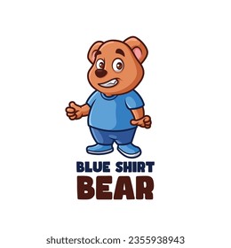 Blue Shirt Bear Cartoon Mascot Logo Design