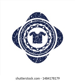 Blue shirt icon inside distress grunge style stamp