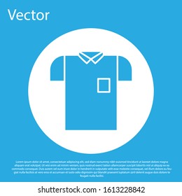 Blue shirt icon isolated on blue background. White circle button. Vector Illustration