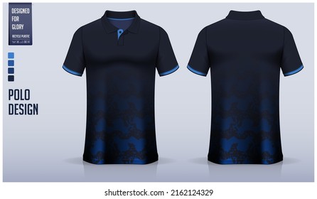 Blue shirt mockup template design for soccer jersey, football kit, golf, tennis, sportswear. Sport uniform in front view, back view. T-shirt mockup and fabric pattern. Shirt Mockup Vector.