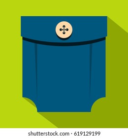 Blue shirt pocket with button icon. Flat illustration of blue shirt pocket with button vector icon for web