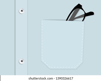 Blue Shirt Pocket With Glasses, Minimalistic Vector

