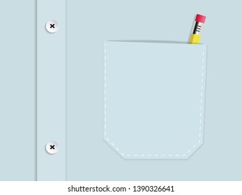 Blue shirt pocket with pencil, minimalistic vector

